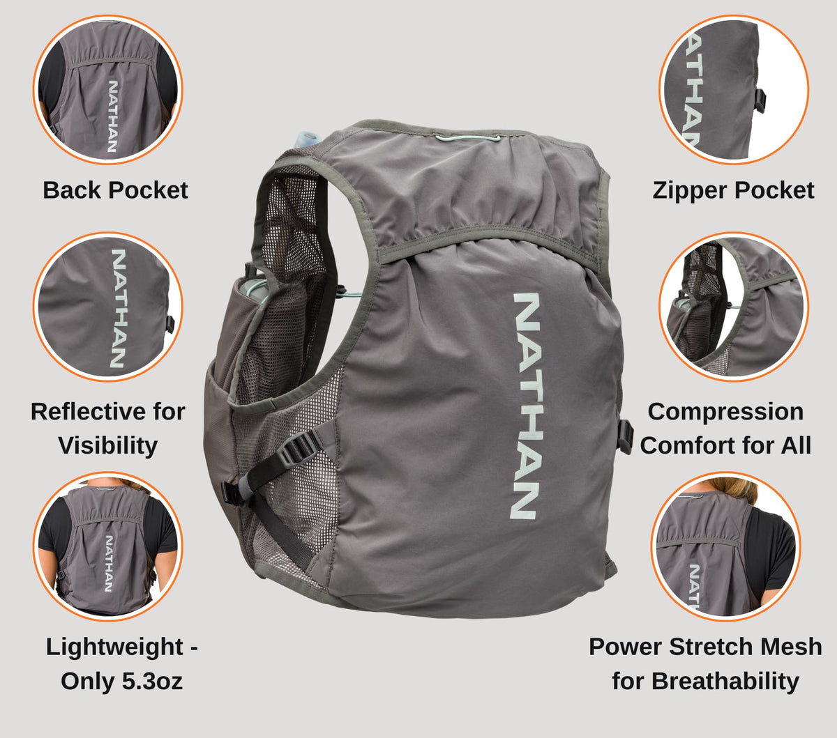 Nathan Women's Hydration Vest, Lightweight Breathable Running Gear with 2x14oz Hydrapak Flasks + 2L Bladder, Chafe-Free Mesh, Reflective for Visibility, Quick-Fit Setup, Pinnacle Breeze/Charcoal, L-XL
