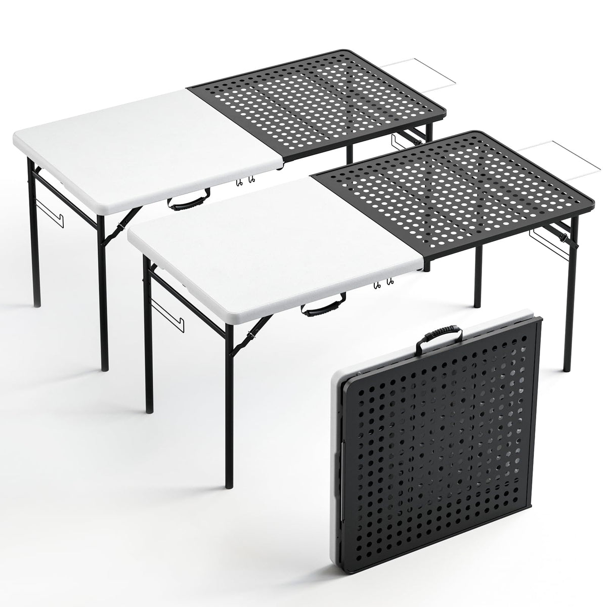 2 Pack 5ft Folding Table for Picnic Camping, Portable Outdoor Table with Metal Grid Grilling Surface, Heavy Duty Foldable Table for Cook Prep,Suitable for Camping, Backyard, Patio and Beach.