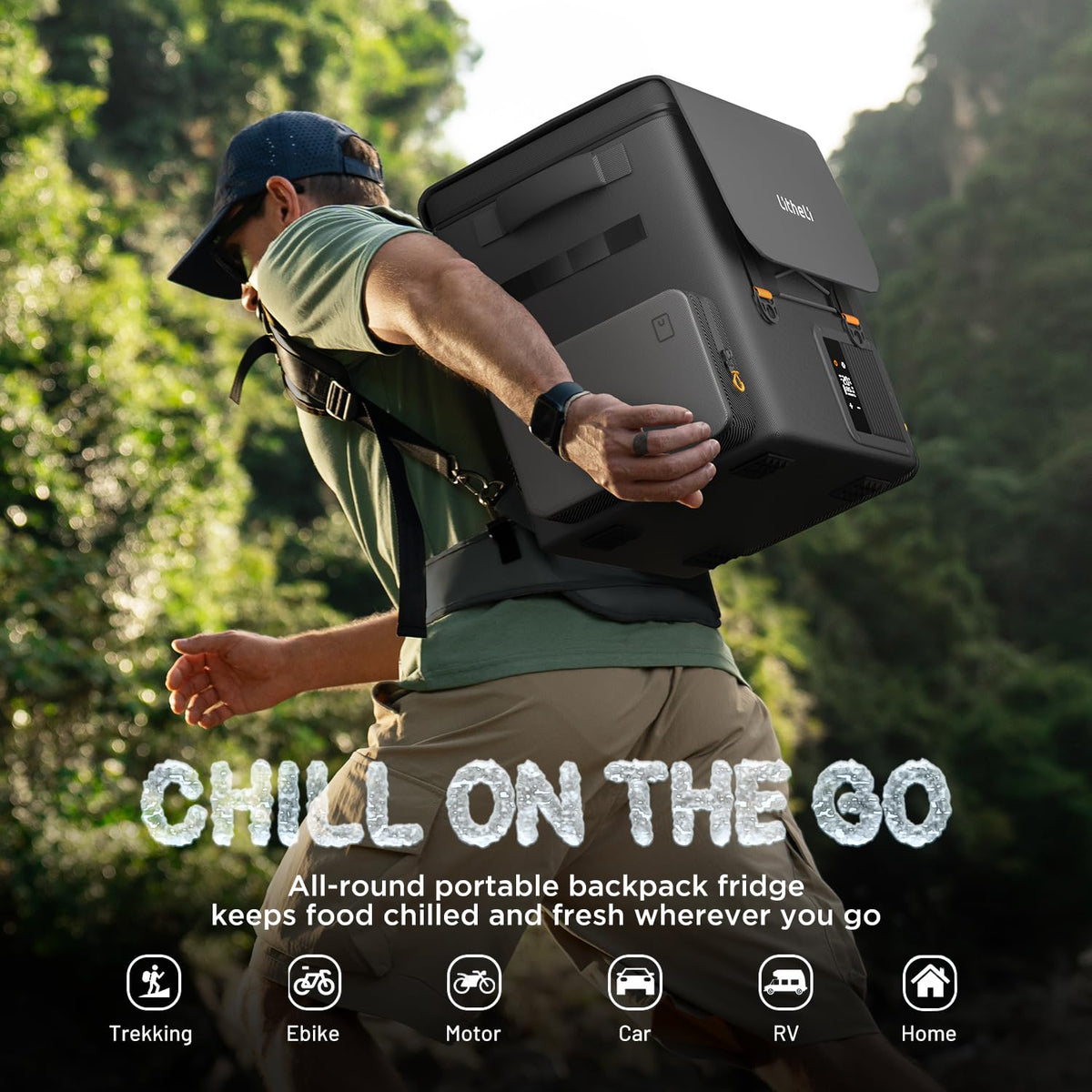 LiTHELi 20L/21QT Compressor Car Refrigerator, 12V Portable Freezer with 2 U20 Batteries, 15min Rapid Cooling -4℉ to 68℉, Backpack Electric Cooler for Camping, Road Trips, RV