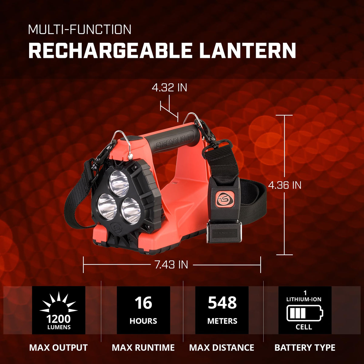 Streamlight 44310 Vulcan 180 Lantern 1200 Lumens with Quick Release Strap, Without Charger, Orange