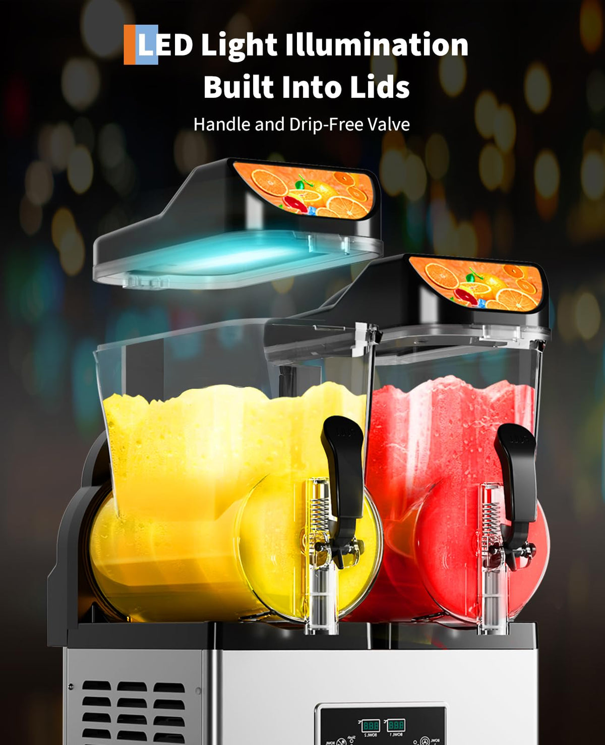 Garvee Commercial Slushy Machine, 30 L/3.9 gal, 2-Flavor Frozen Drink Margarita Machine, 900W Stainless Steel Slushie Maker, Fast Cooling & Low-Noise, Auto-Clean for Restaurants, Cafes, Food Trucks