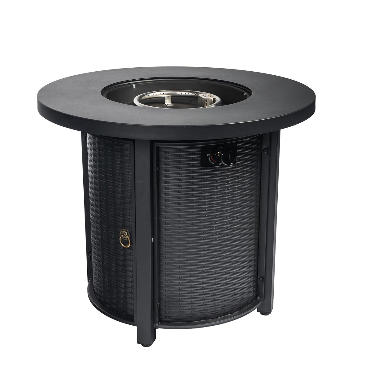 GDFStudio 30" Round Propane Fire Pit Table, 50000 BTU Outdoor Gas Heater with Steel Top & Wicker Base, for Patio, Deck, Garden, Black