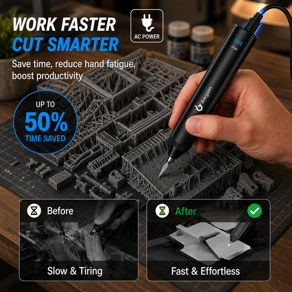 Ultrasonic Cutter Knife,40kHz Vibration & 40W,2in1 Ultrasonic Cutter & Polisher,Auto Power Adjustment,3 Cutting Powers For 3D Printing,Model Mods & DIY