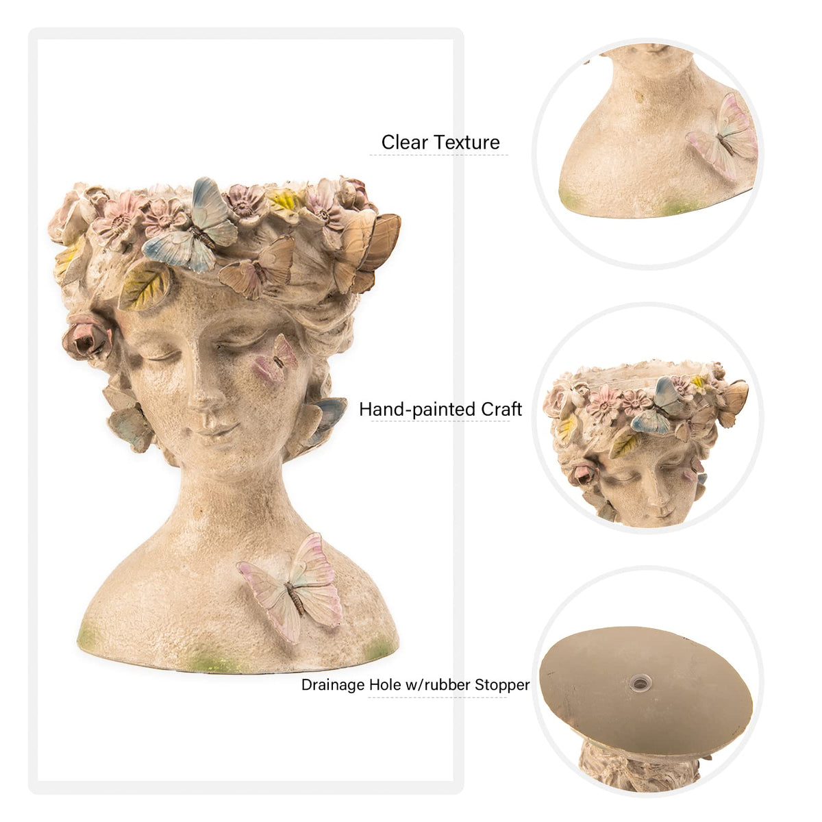 LC LCdecohome Face Flower Pot Head-Planters Succulent - 10 Inch Garden Resin Face Planter with Drainage Hole for Indoor and Outdoor Plant 7.75 * 6.75 * 10 Inch
