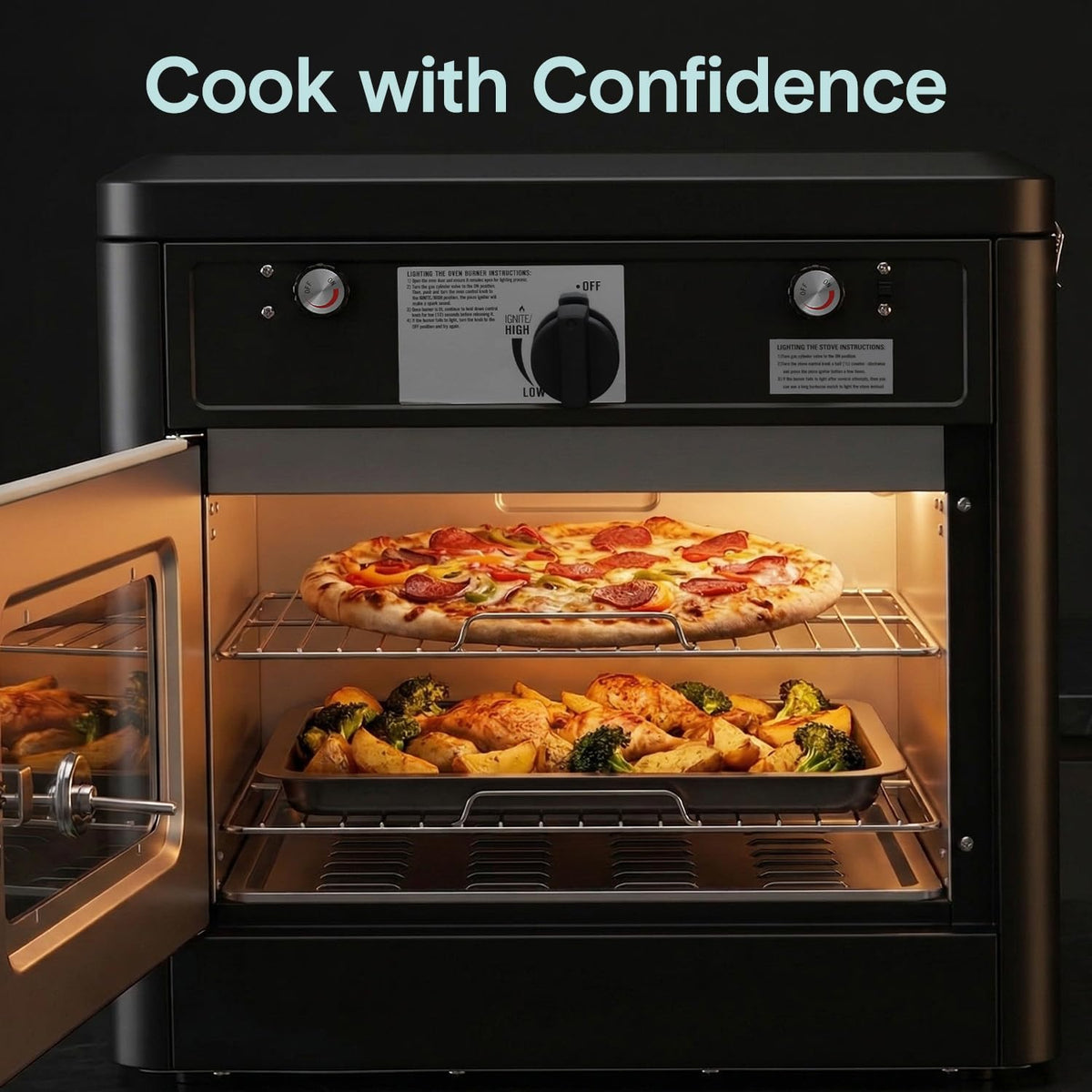 Camping Oven 3 in 1 Stove Oven Combo, Outdoor Camp Oven with 2 Burner Cooking, Piezo Ignition and Temperature Control, Compact RV, Camping and Tailgating
