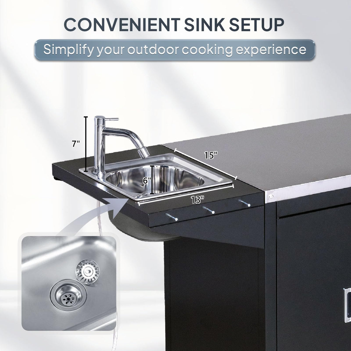 ROVSUN Outdoor Grill Cart with Sink, 304 Stainless Steel Sink with Chilly Bin Cooler, Rolling Kitchen Prep Island with Cabinet, Bottle Opener, Rubbish Rack, Patio, Gardens, Backyards