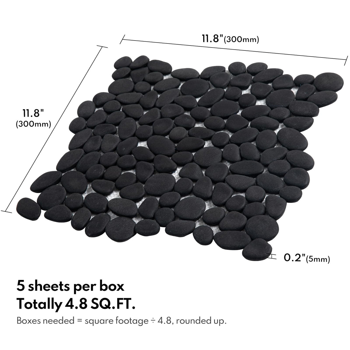 Lovdeco Pebble Tile Shower Floor, Mosaic Pebble Backsplash for Wall, Stone Tiles for Bathroom and Outdoor Garden, 5 Sheets, Black