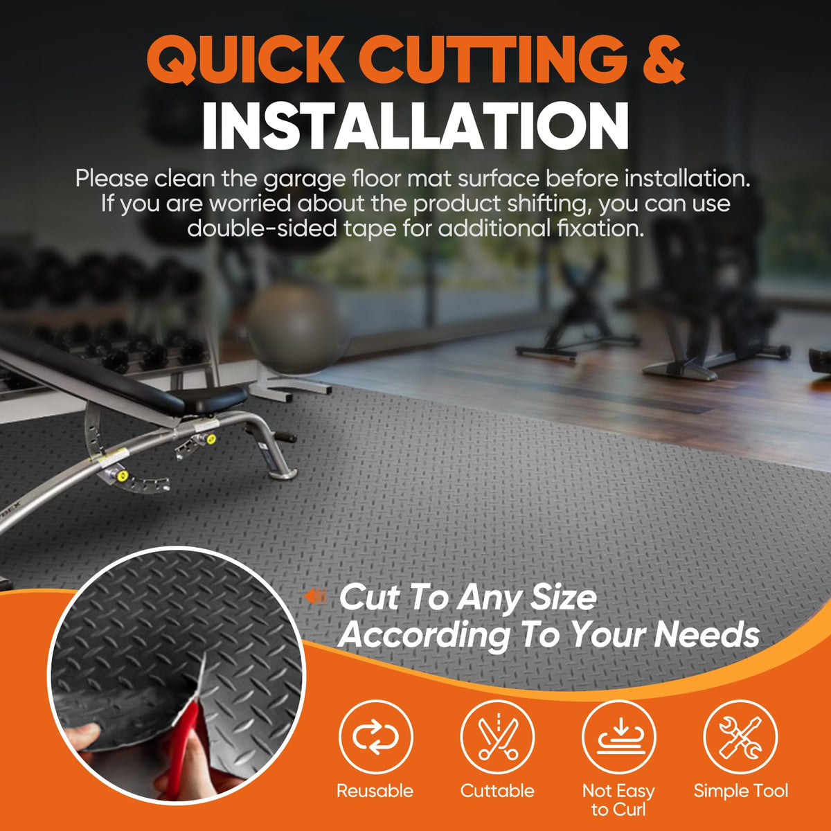 FAHKNS 8.1x21 FT Garage Floor Mat, Diamond Plate PVC Flooring Roll 2.8mm Thickened Garage Mats for Under Car, 170 SQFT Heavy Duty Non-Slip Rubber Floor Parking Mat for Trailer SUV Basement Gym (Grey)