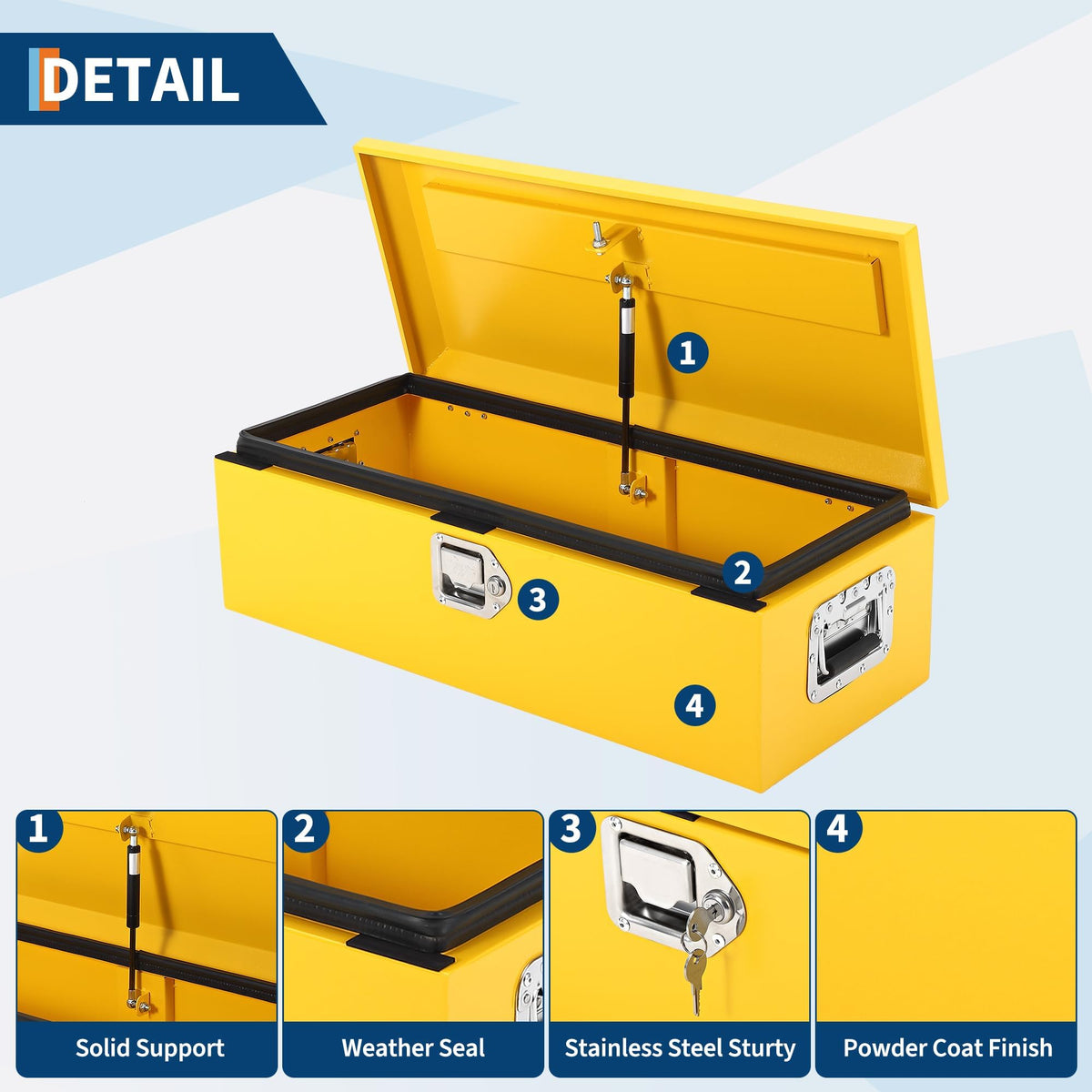 Heavy Duty Steel Truck Bed Tool Box, Powder-Coated Diamond Plate Storage Chest with Side Handle & Lock, Durable Metal Toolbox Organizer for Pickup, RV, Trailer, Mechanic or Workshop - 20X12X10 in