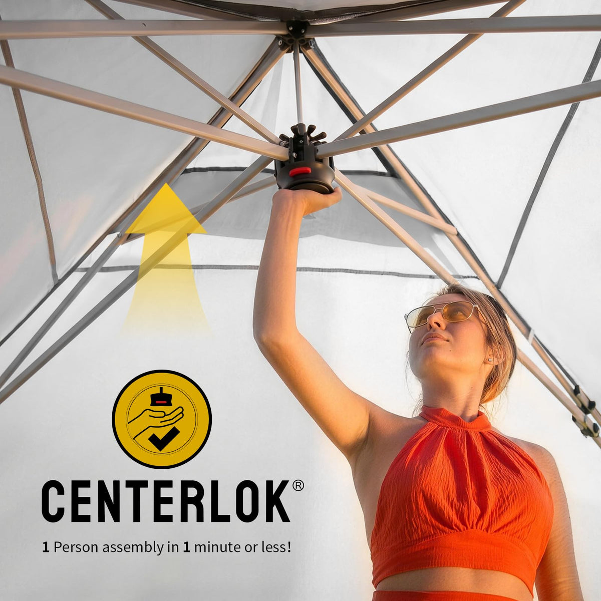 CROWN SHADES Pop Up Canopy with 1 Side Wall - Beach Tent with One Push Setup - Outdoor Sun Shade for Events, Parties, Camping - Gazebo with STO-N-Go Cover Bag, Beige, 12x12FT