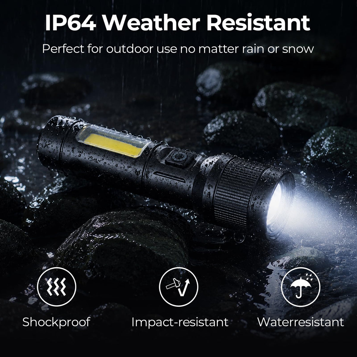 KunHe 20 Pack Rechargeable Flashlight with COB Side Light 430 Lumens Zoomable Beam 3 Modes Front Light Compact Aluminum Flashlight for Home Camping and Emergency Use