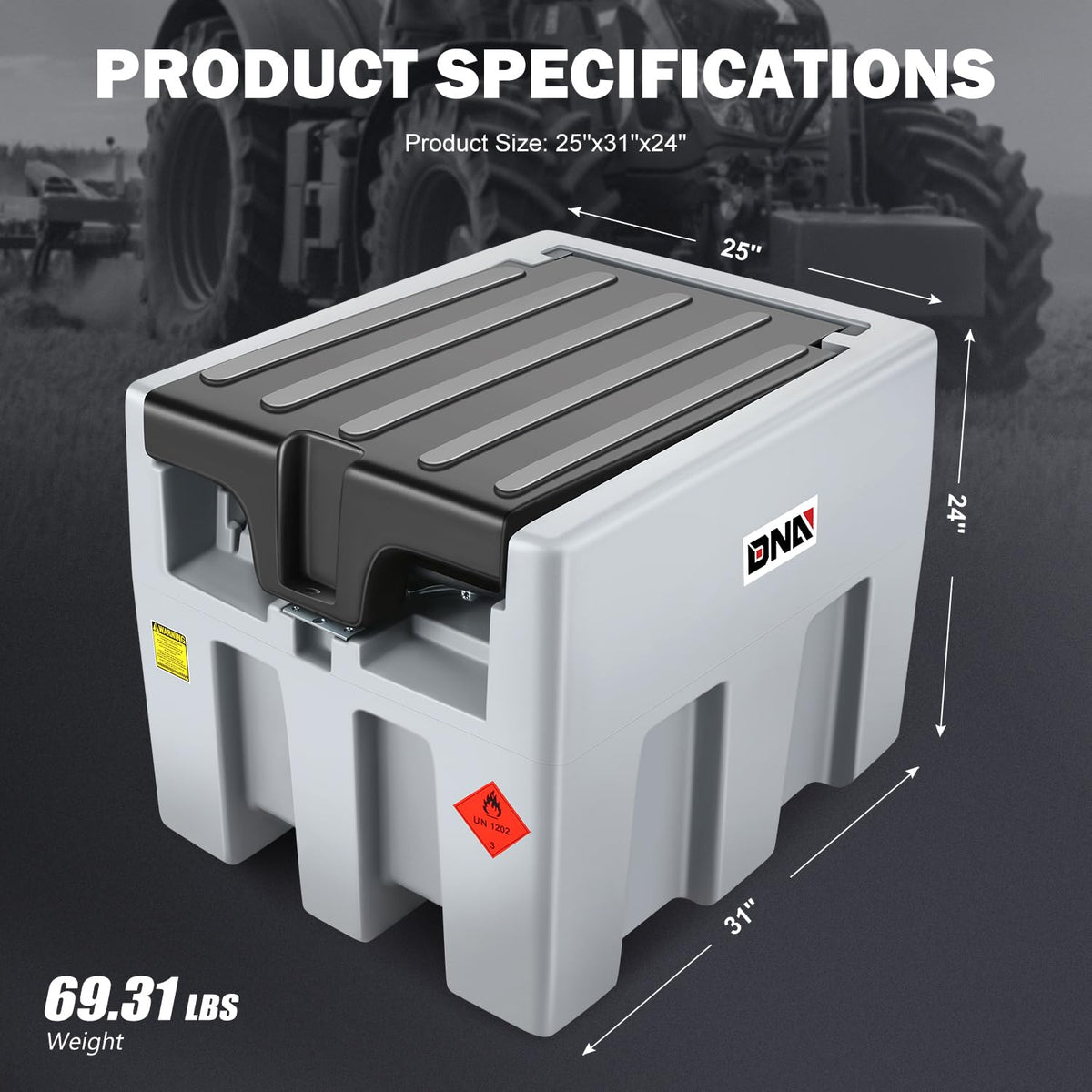 DNA MOTORING 200L Portable Diesel Tank 58 Gallon with 12V Electric Transfer Pump for Easy Fuel Transportation,TOOLS-00304