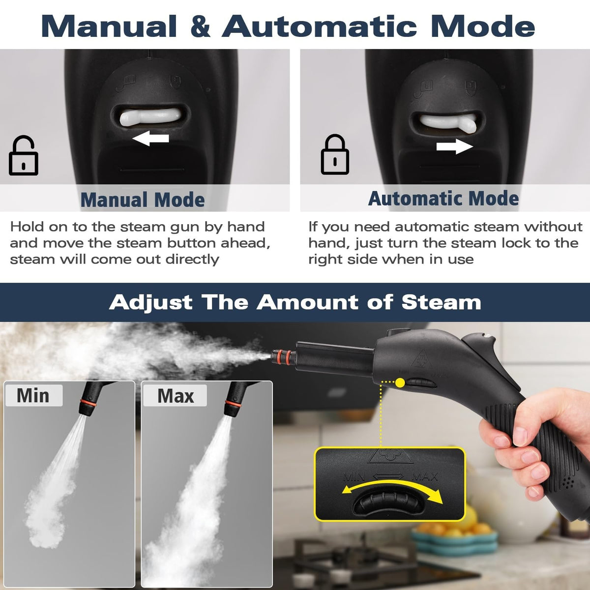 Steam Cleaner, Handheld Steamer with 21 Accessories, 248°F High-Temperature Steam for Floors, Grout, Tiles, Carpet, Cars - Portable 1.08L Tank, Child Lock, Chemical-Free Cleaning