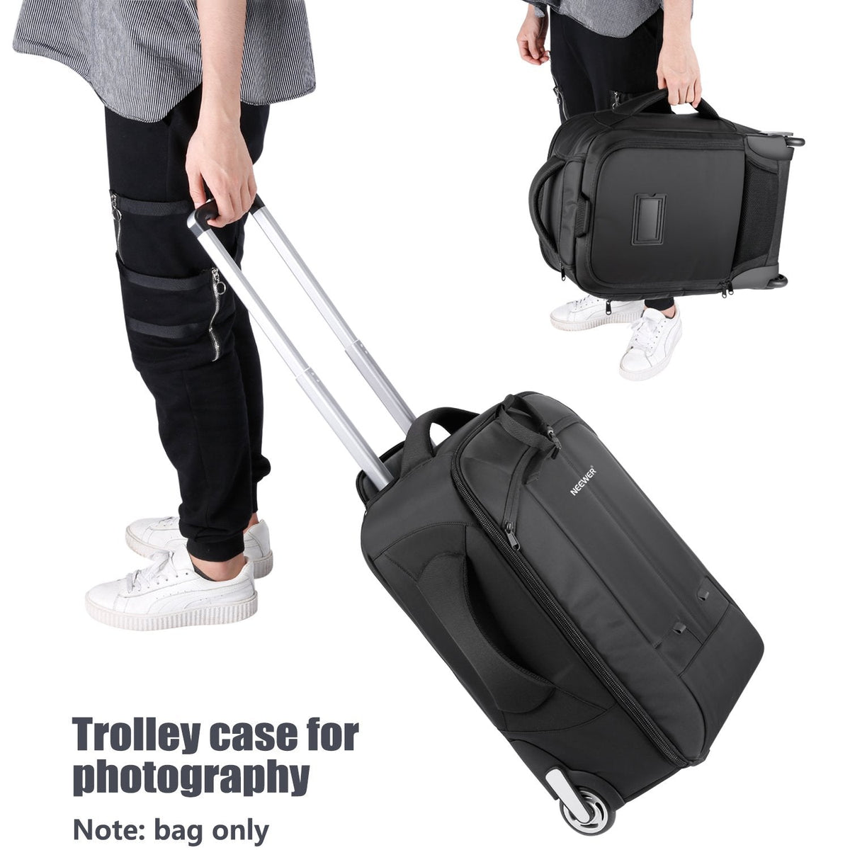 Neewer 2-in-1 Rolling Camera Bag Backpack Suitcase Style Convertible with Double Handle, Shockproof Trolley Case with Removable Padded for SLR/DSLR Cameras Tripod Lenses (Black/Red)