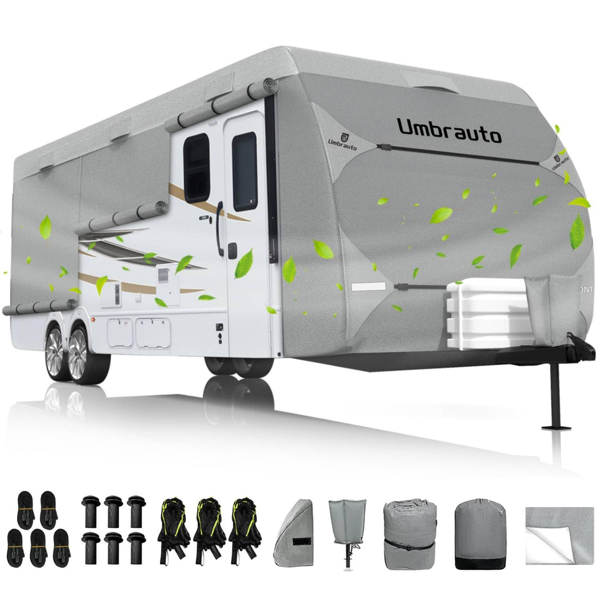 Umbrauto RV Cover for 30-33ft Travel Trailer: Lightweight, Waterproof Camper Cover for Toy Hauler, Winter Campsite, with Gutter Covers, Tongne Jack Covers, Windproof Straps