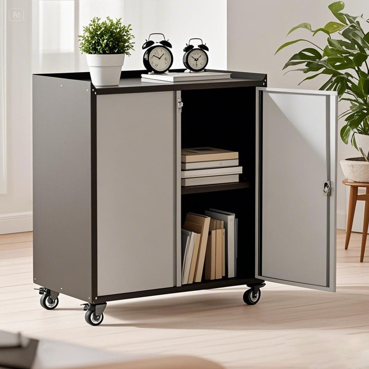 ExploreHorizon 35.43" High Heavy Duty Garage Storage Cabinet, Locking Metal Cabinet with Door, Rolling Tools Chest Cart Adjustable Shelf, Tool Cabinets for Home Office Workshop