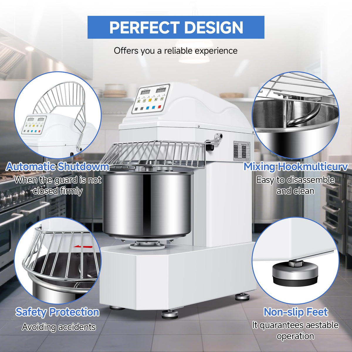 EKway 27lbs/20Qt Commercial Dough Mixer with Timer, 1100W Heavy Duty Kneading Machine with 304 Stainless Steel Bowl, Touch Screen,2 Speeds Dual Rotation for Restaurant, Bakery, Pizzeria (White)