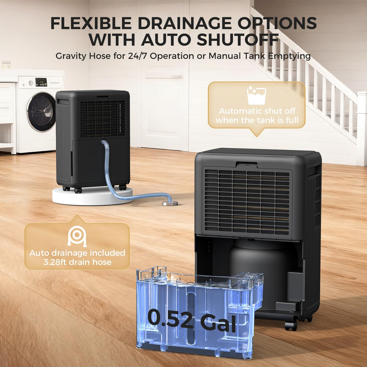 Bicepos 2000 Sq.Ft Dehumidifier for Basement, 30 Pints Dehumidifiers for Home with Drain Hose, 3 Mode, Auto Defrost, Intelligent Humidity Control for Bathroom, Bedroom, Large Room, Laundry, RV, Office