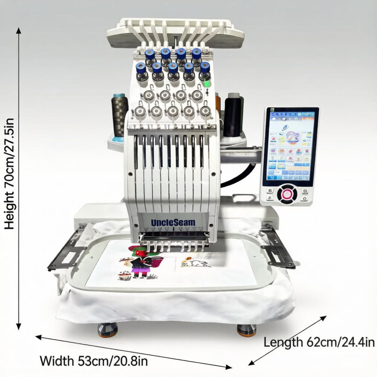 Compact Embroidery Machine with 9 Needles, 1200SPM Max Speed, 10“ Touch Screen, 8"x12" Embroidery Area, For Flat, Hat, T-shirt etc.