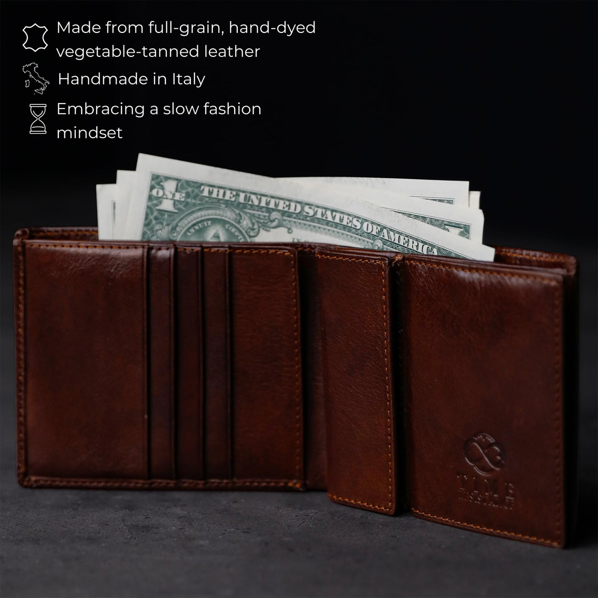Time Resistance Leather Men's Wallet - Minimalist Wallet Design with Credit Card Holder, Magnetic Coin Holder, and Cash Slots (Brown)