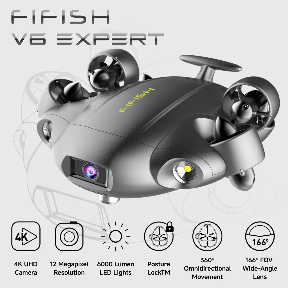 FIFISH QYSEA V6 Expert M200A Underwater Drone with Robotic Arm, AI Vision Lock Portable ROV with Q-Interface, Underwater Robot with Industrial Case, 6 Hours Working Time, 4K Camera, 660ft Dive