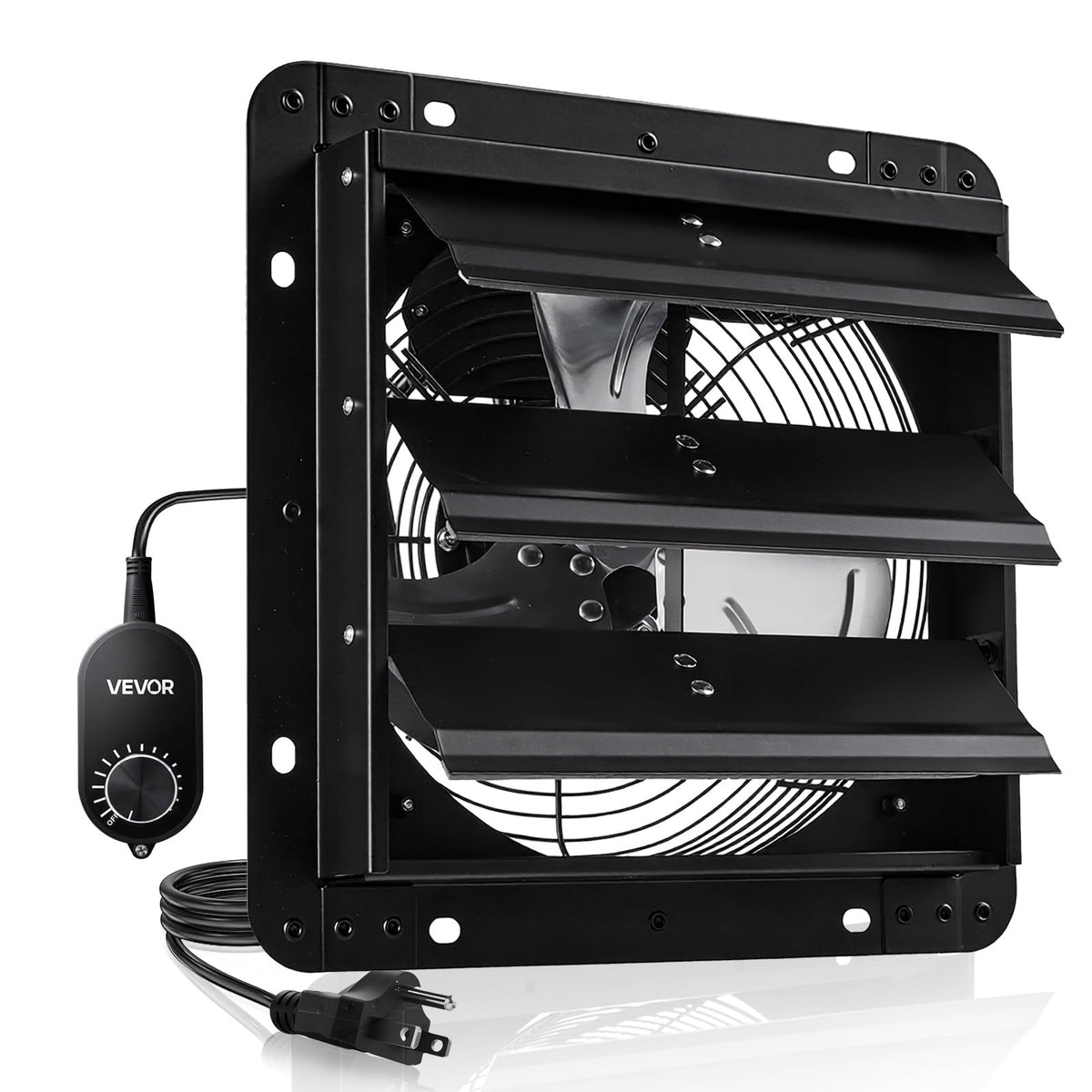 VEVOR 10'' Exhaust Fan, Wall Mounted Attic Fan with Variable Speed controller, 900 CFM, Automatic Shutter, Ventilation and Cooling, Black