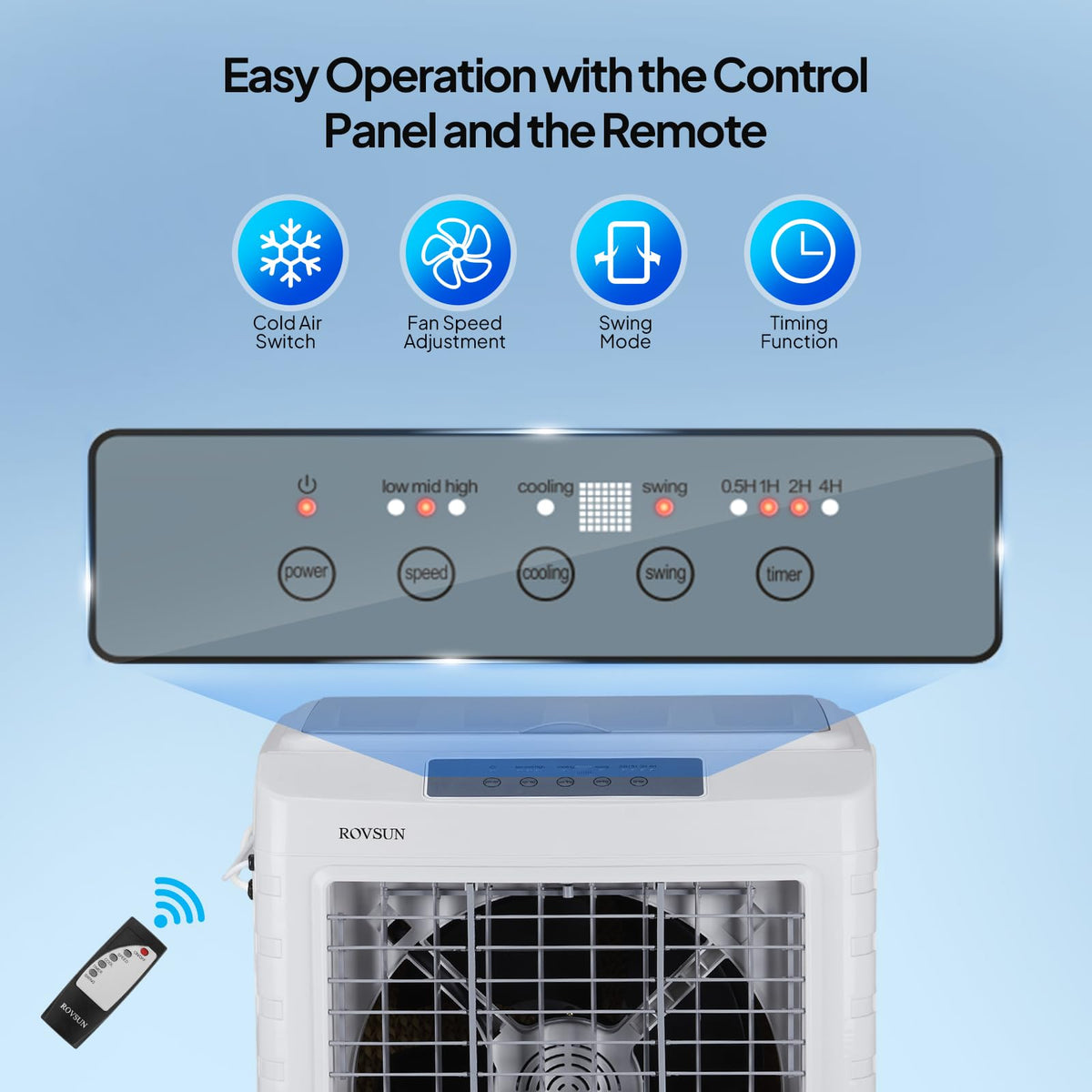 ROVSUN 13.2Gallon Evaporative Air Cooler, 4100CFM Portable Swamp Cooler with Remote Control, Oscillation, 3 Speeds, 7.5H Timer & 50L Water Tank, 3-IN-1 Cooling Fan for Home Office Garage Outdoor