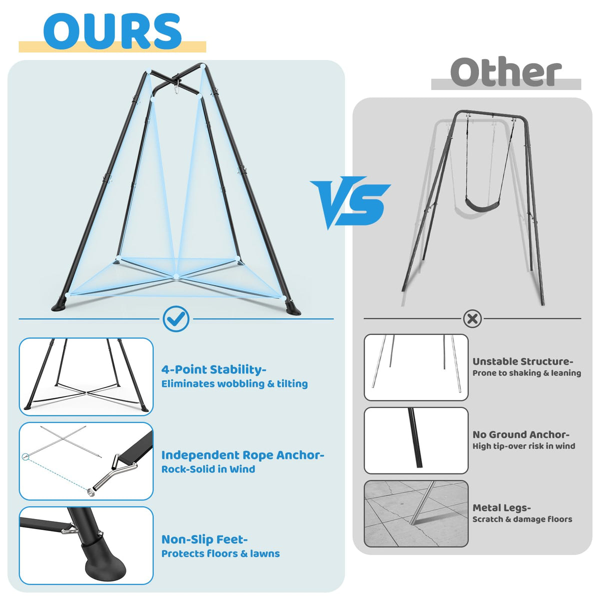 Swing Stand with Sensory Swing and Pod Swing, X-Shaped Swing Frame, Heavy-Duty Metal Sensory Swing Set for Adults Indoor and Outdoor 330LBS