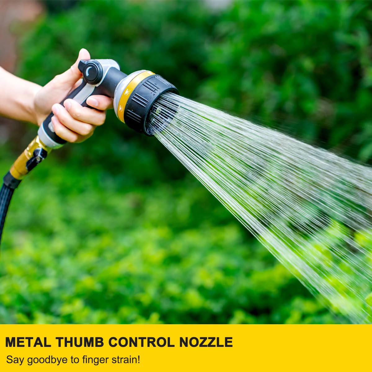 FANHAO Heavy Duty Garden Hose Nozzle, Metal Water Hose Sprayer with 10 Spray Patterns, Thumb Control, On Off Valve, High Pressure Water Nozzle for Plants Watering, Car and Pet Washing, Yellow
