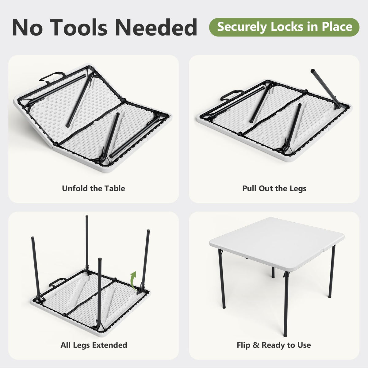 Folding Table 2 Pack, 36 Inch Square Foldable Card Tables, No Assembly Portable Folding Tables, Heavy Duty Fold-in-Half Tables with Carry Handles for Camping, Picnic, Parties, RV Travel & Indoor Use