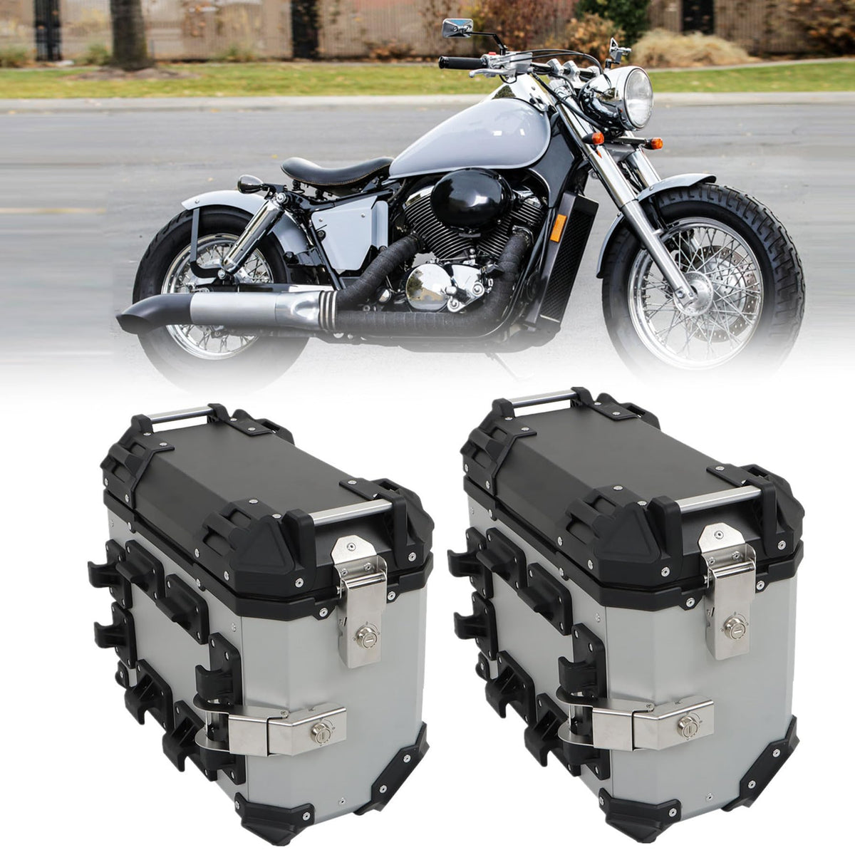 GXYWADY Universal Side Cases Motorcycle,36L Silver Aluminum Motorbike Hard Side Saddlebag Box Trunk with Support Racks