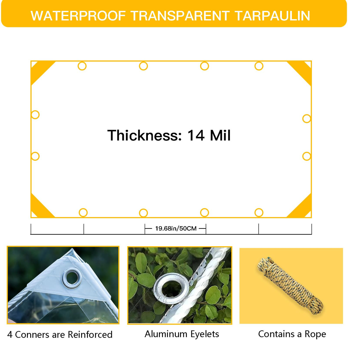 LC&QS Clear Tarps Heavy Duty PVC, Transparent Tarp Durable Waterproof Dustproof Windproof, Tarpaulin with Grommets & Ropes for Greenhouse, Patio, Garden, Pavilion, Chicken, Porch, Outdoor (10' x 12')