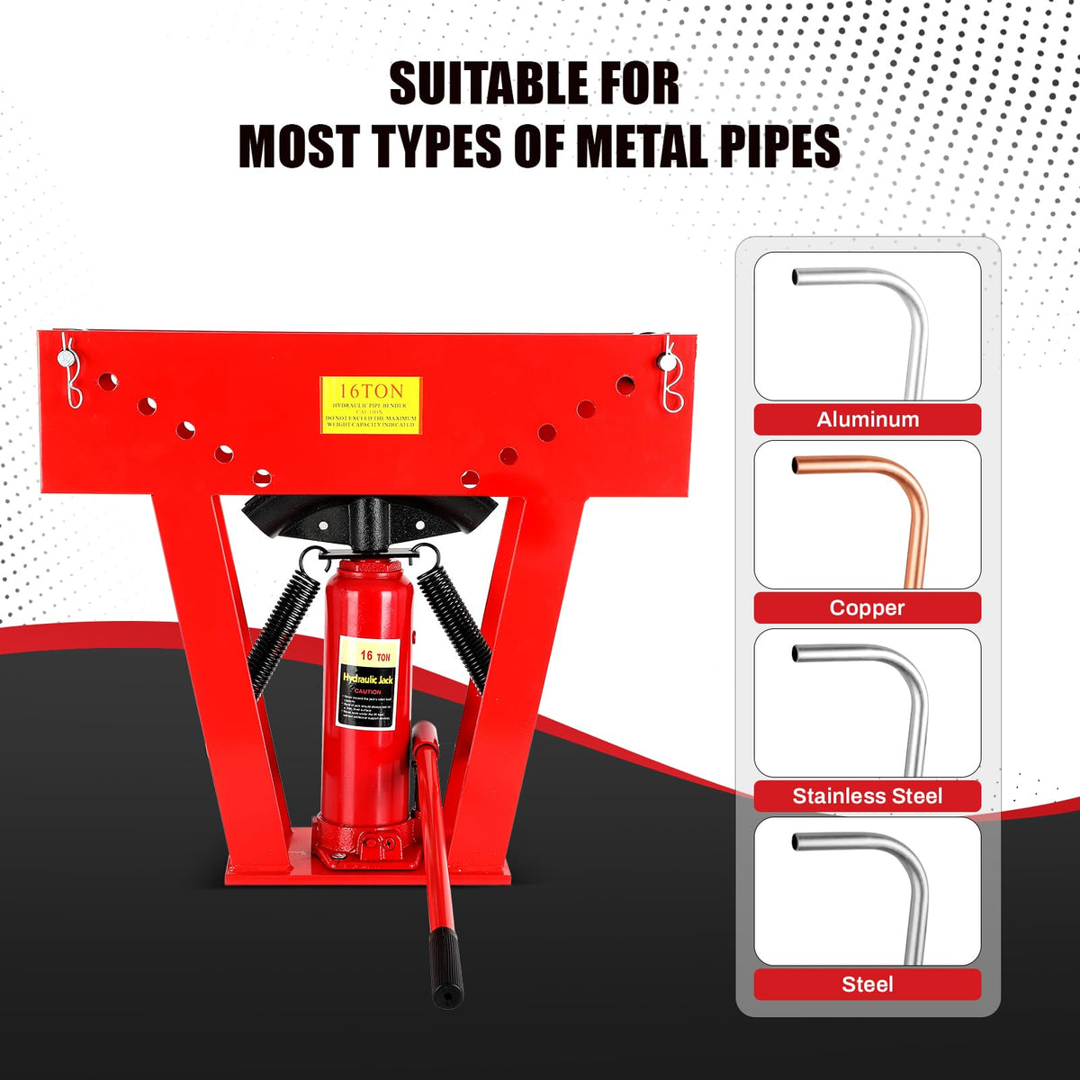 Hydraulic Pipe Bender with 8 Dies, 16 Ton Manual Copper Tubing Bender Tool Adjustable Rollers 90°-180° Steel Iron Metal Ratcheting