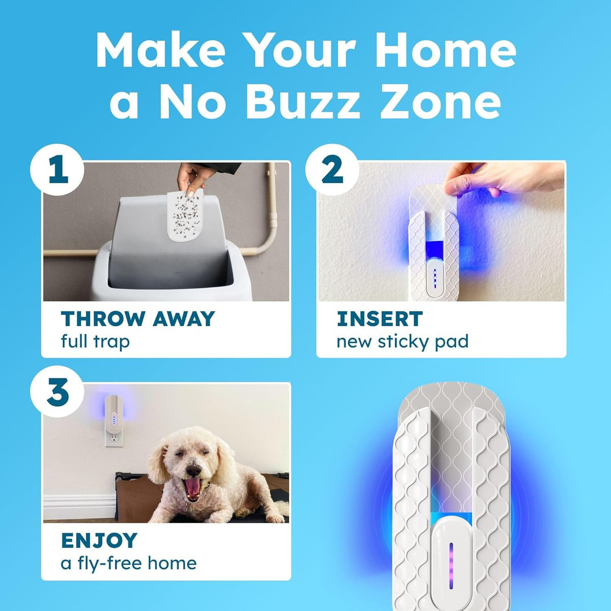 BugMD No Buzz Zone Fruit Fly Traps for Indoors with Honey Scent Bait & UV Light – Gnat Traps for House Indoor, Plug in Fly Trap Indoor, Bug Zapper Alternative, Mosquito Trap for Home (6-Pack)