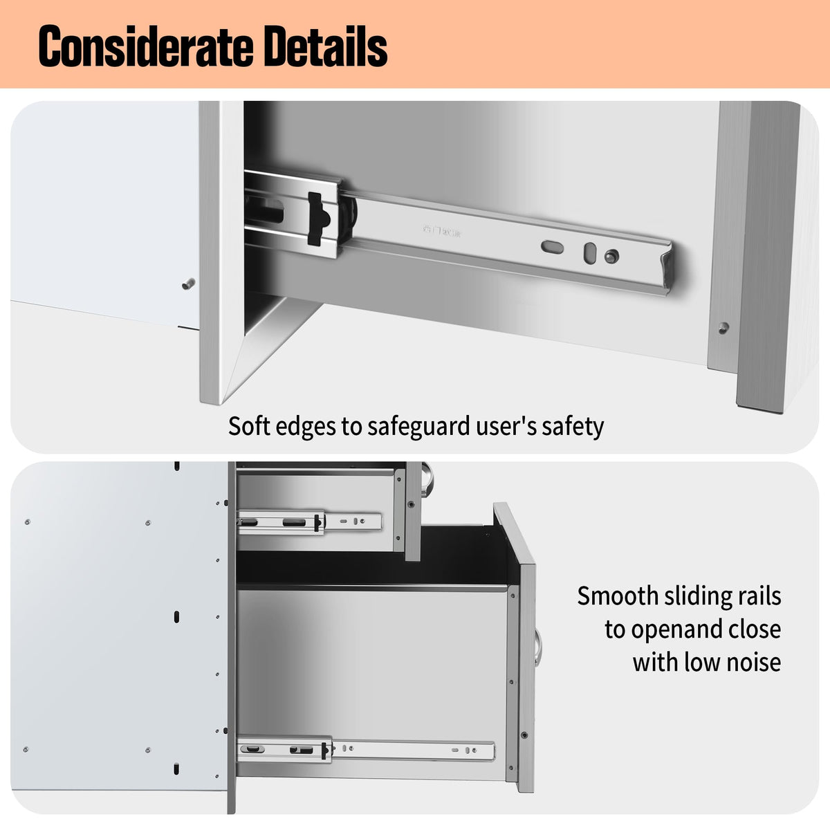 Migoda Outdoor Kitchen BBQ Drawers Stainless Steel Built-in with Handle Weatherproof Storage for Outdoor Grill Station Accessories (13''W x 20.5''H x 21''D)