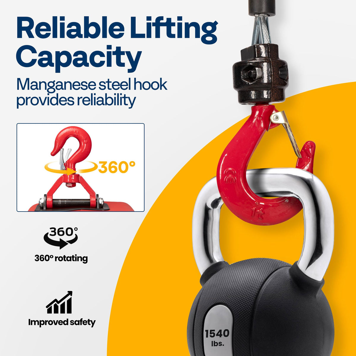 VIVOHOME 3-in-1 Electric Hoist, Powerful 110V Portable Winch with 1540Lbs Loading Capacity with SPECSTAR Hand Chain Hoist 1 Ton 2200 Lbs Capacity 10 Feet with 2 Heavy Duty Hooks