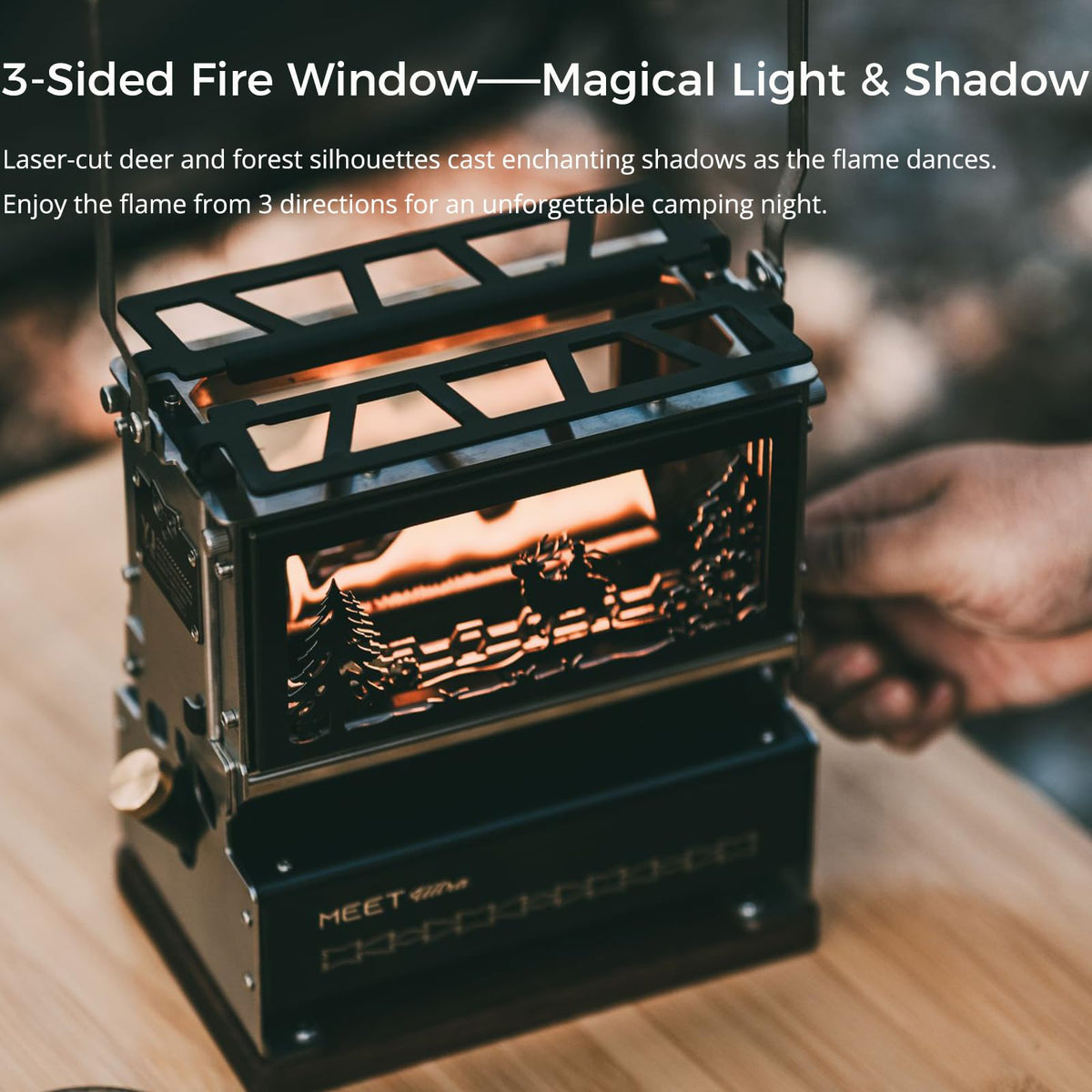 BLACKSOLID YJ Ultra Iron Stove Oil Lantern, 3-Sided Flame View with Removable Deer Silhouette, 304 Stainless Steel Oil Lamp for Camping & Emergency, Storage Bag Included