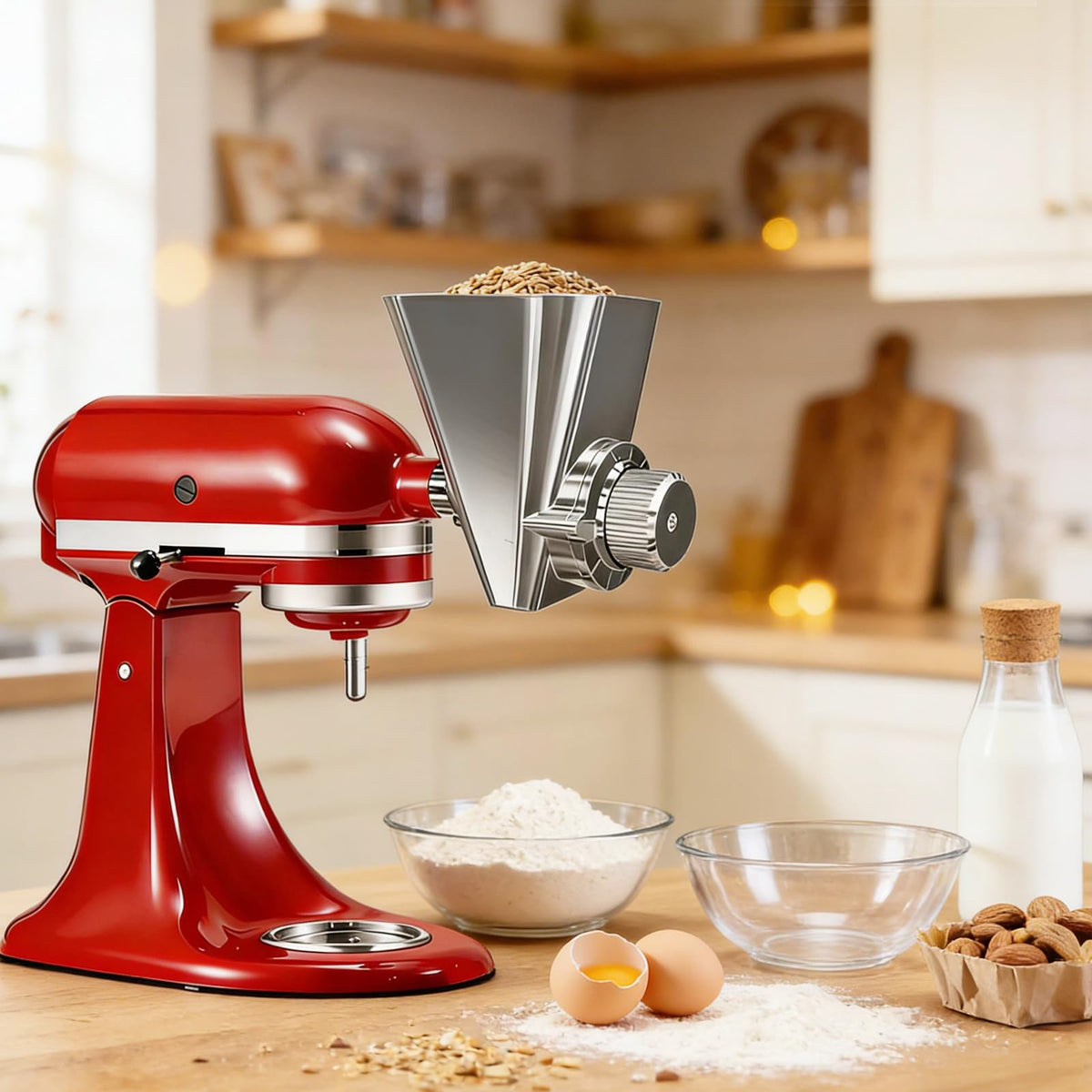 Ezato 2026 Grain Mill Attachment for KitchenAid Stand Mixer, All Metal 9 Levels Flour Mill for KitchenAid, Fit for Grinding Wheat, Corn, Oats, Millet, Coffee Beans