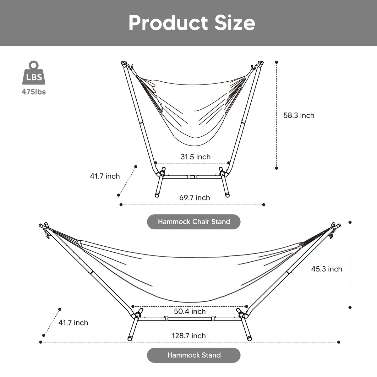 SUNCREAT 2-in-1 Hammocks Hammock Chair with Stand, 475 lbs Capacity, Heavy Duty Two Person Hammock with Stand, Patented, Blue Stripe