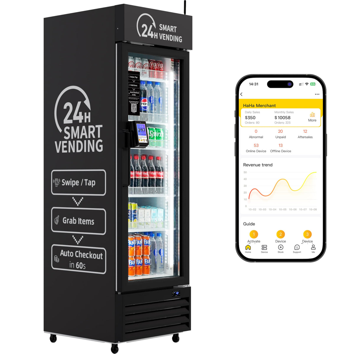 HAHA Vending Smart Combo Vending Machine for Business with AI Technology Vending Machine for Sale, Card Reader & App Control Refrigerated Commercial US-360