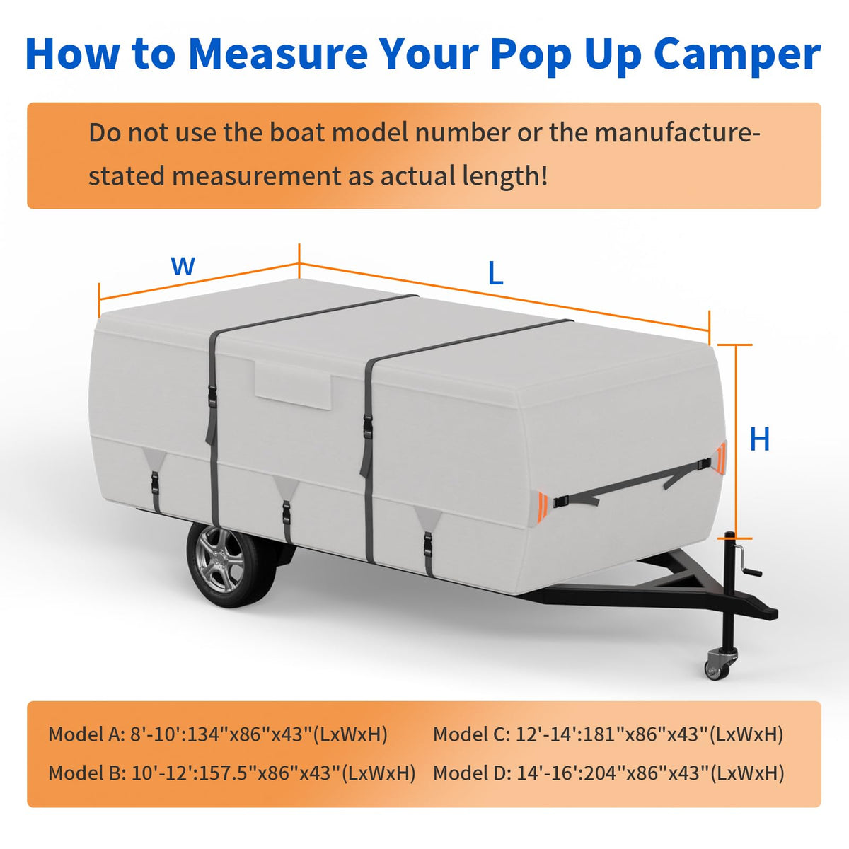 Tuszom True 900D Oxford Anti-Scratch Pop Up Camper Trailer Cover, Upgraded Waterproof Anti-UV Folding Camping RV Cover, Fit 14'-16' with 7 PCS Reinforced Windproof Straps for Motorhome