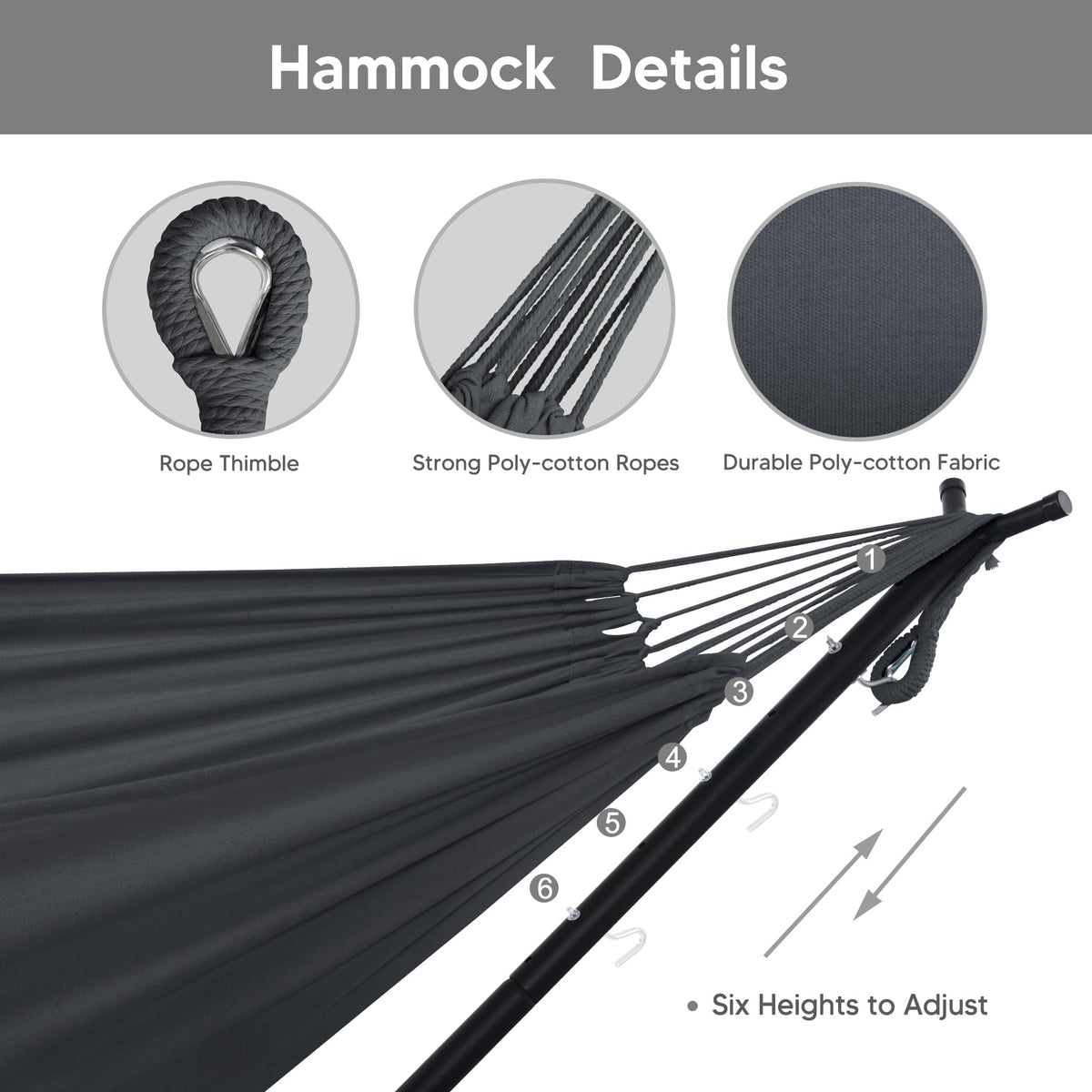 SUNCREAT 2-in-1 Hammocks Convertible Portable Double Hammock with Stand Included, Outdoor Hammock and Stand, Patented, Dark Grey