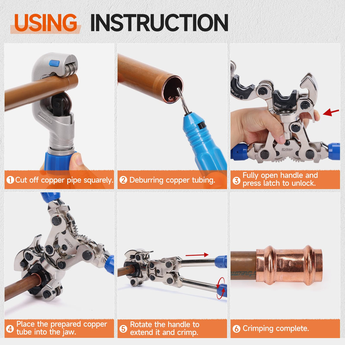 iCrimp Copper Pipe Pressing Tool Kit with Cutter&Deburring Tool for ProPress Copper Fitting-Manufactured by IWISS