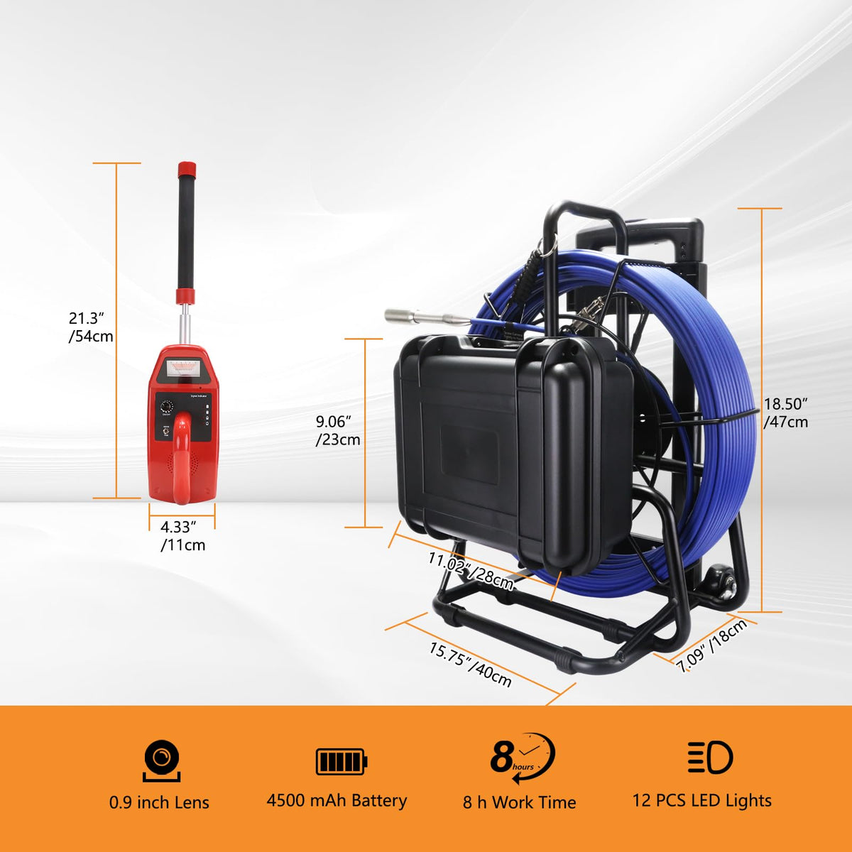 Gatebig Sewer Camera with Locator,Self Leveling,164FT,Retractable Handle,7MM Cable, 9'' IPS Drain Inspection Camera with DVR,IP68 Plumbing Snake with 12 Lights for Home,Duct Pipe Inspection
