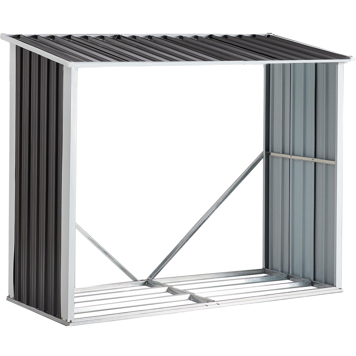 KEIKI 6FTx2.7FT Log Storage Shed Firewood Rack with Roof, Galvanized Steel Outdoor Firewood Holder, Weatherproof Log Store with Smart Drainage, for Backyard Garden Patio, Anthracite, Dark Gray
