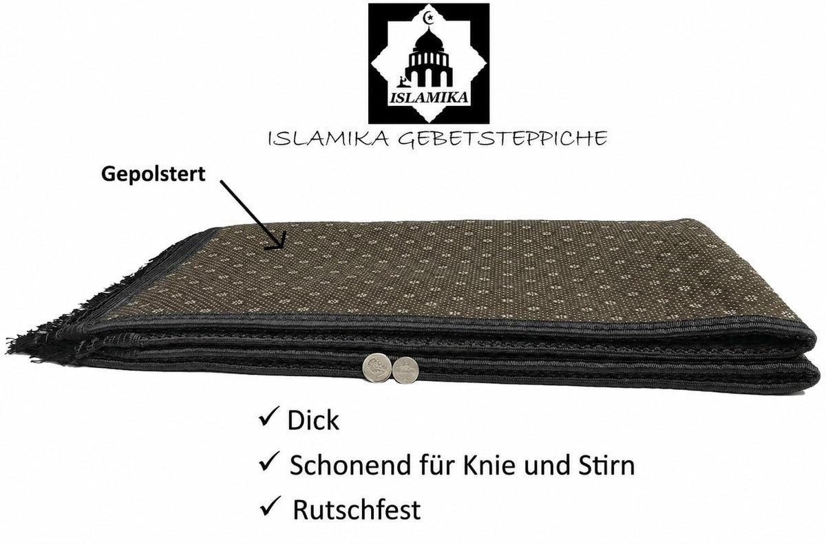 Durable Prayer Rug Muslim Mat Islamic - Luxurious Velvet Prayer Rug Sajadah for Kids Men Women for Eid Travel Ramadan, Soft and Luxury (Black)