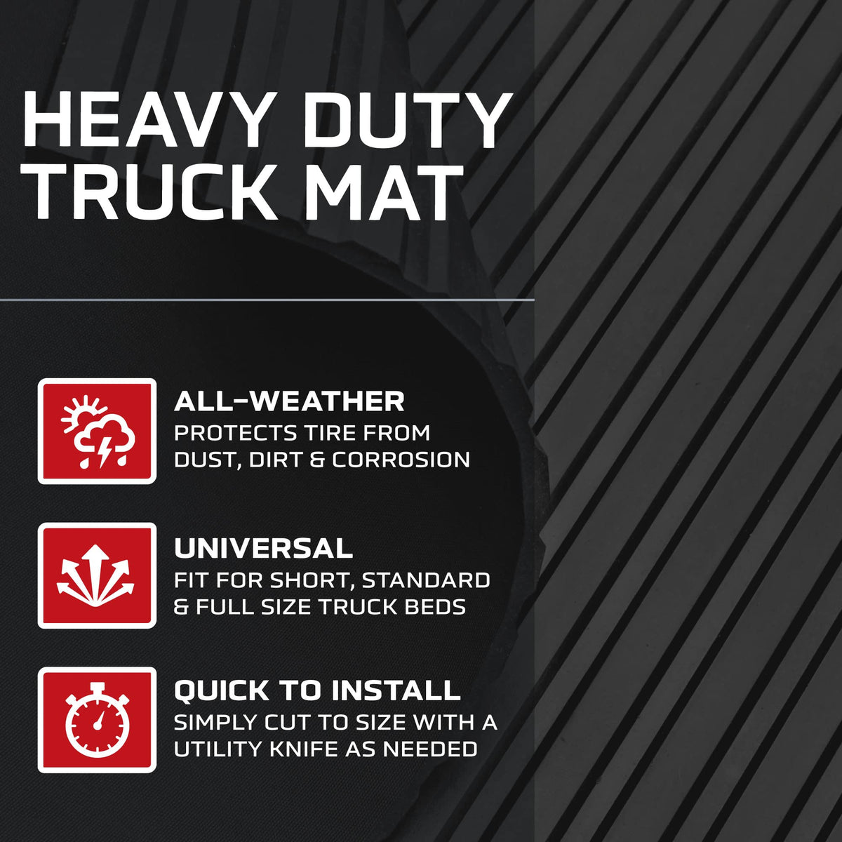 BDK M330 Heavy-Duty Truck Utility Bed Mat – Extra-Thick 4' x 8' Rubber Cargo Liner, Durable All-Weather Protection, Trim-To-Fit Design, Black