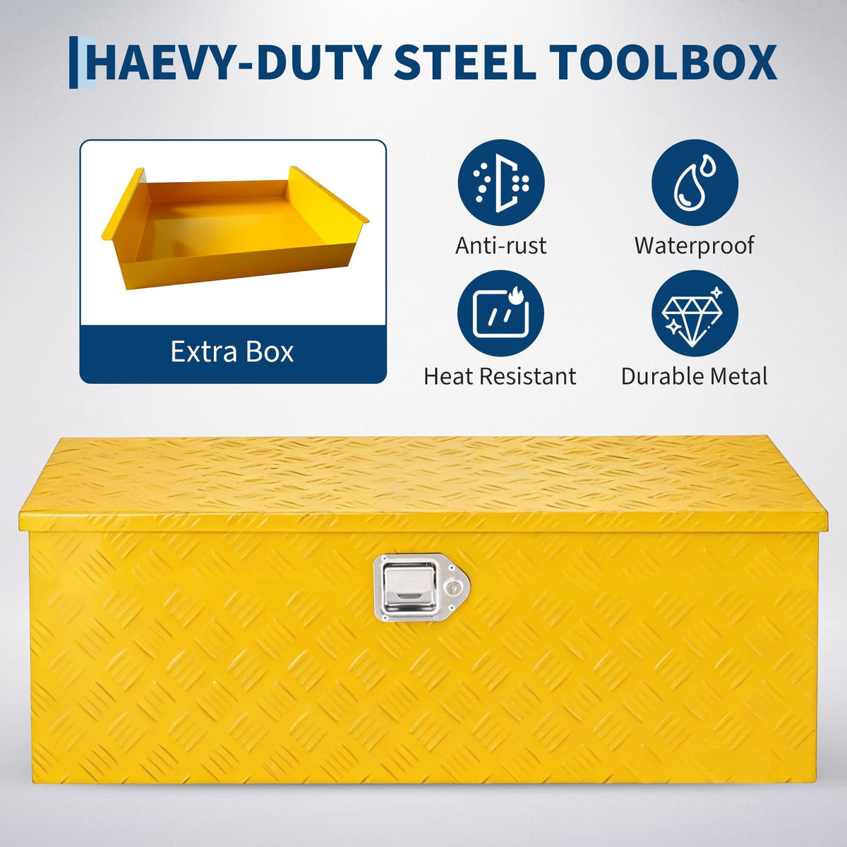 GarveeLife Heavy Duty Aluminum Truck Bed Tool Box – 30x15x15 in, Lockable & Waterproof, Gas Strut Lid, Organizer Tray, Side Handles, Five-Striped Yellow