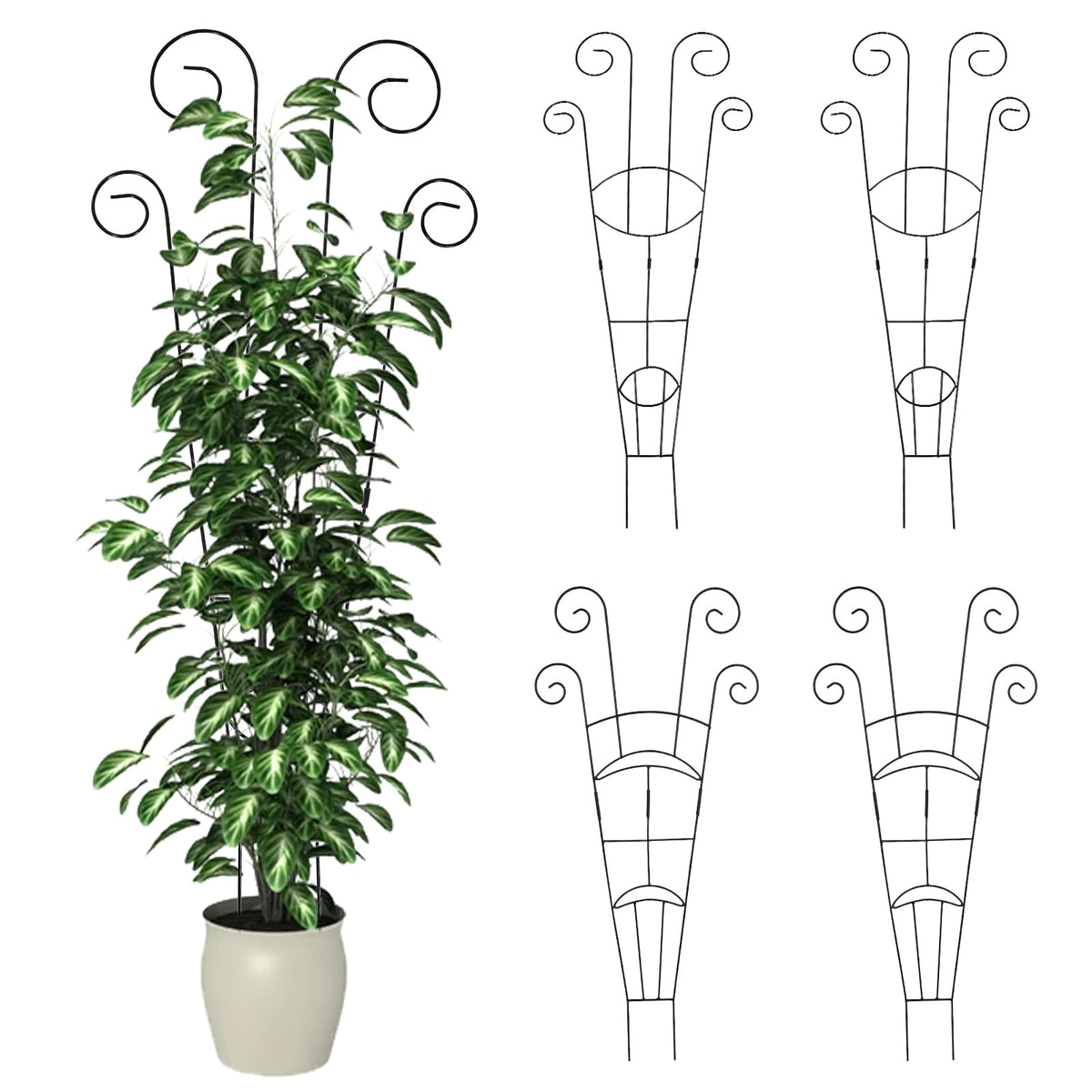 4 Pack Metal Trellis for Climbing Potted Plants Indoor Outdoor - 30 Inch Rustproof Garden Stakes, Plant Support for Monstera Pothos Ivy Hoya Vines, Potted Houseplant