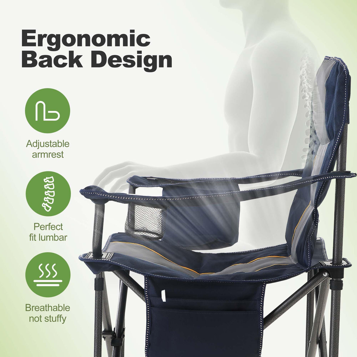 LET'S CAMP Folding Camping Chair Oversized Heavy Duty Padded Outdoor Chair with Cup Holder Storage and Cooler Bag, 450 LBS Weight Capacity, Thicken 600D Oxford,2 Pack